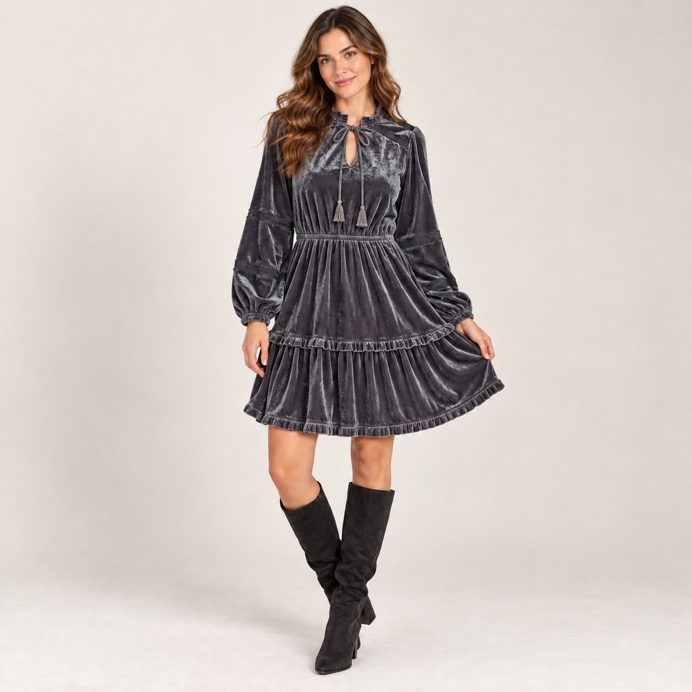 Kate & Sam Velvet Midi Dress Size Small Tiered Ruffle Dark Romantic Whimsigoth
